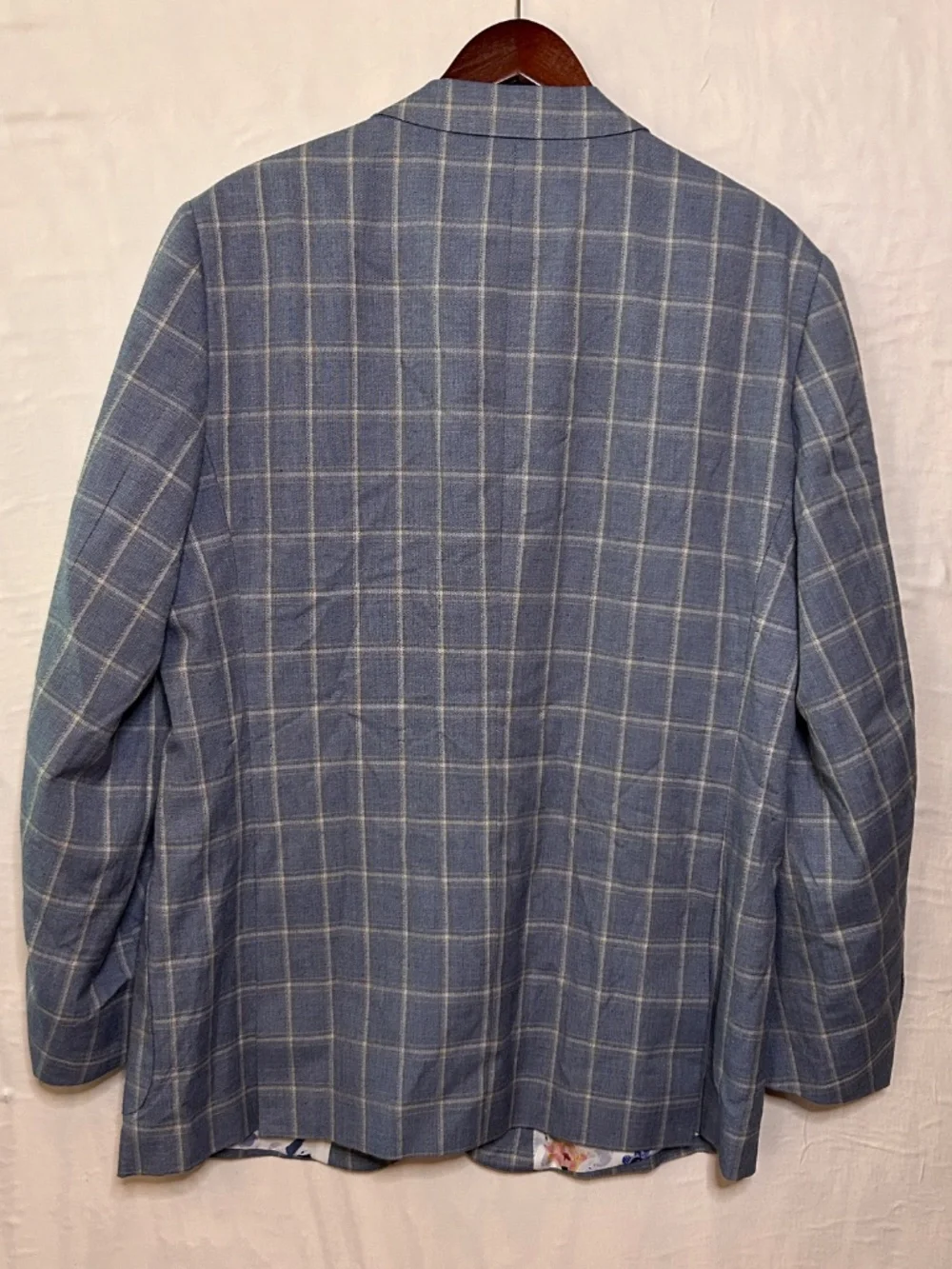 Alan Flusser Blazer Mens 44L Blue Windowpane Linen Blend Sport Coat Preppy Derby